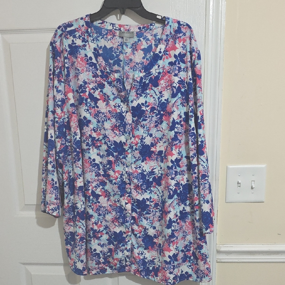 Catherines Floral Blouse - Blue and Pink